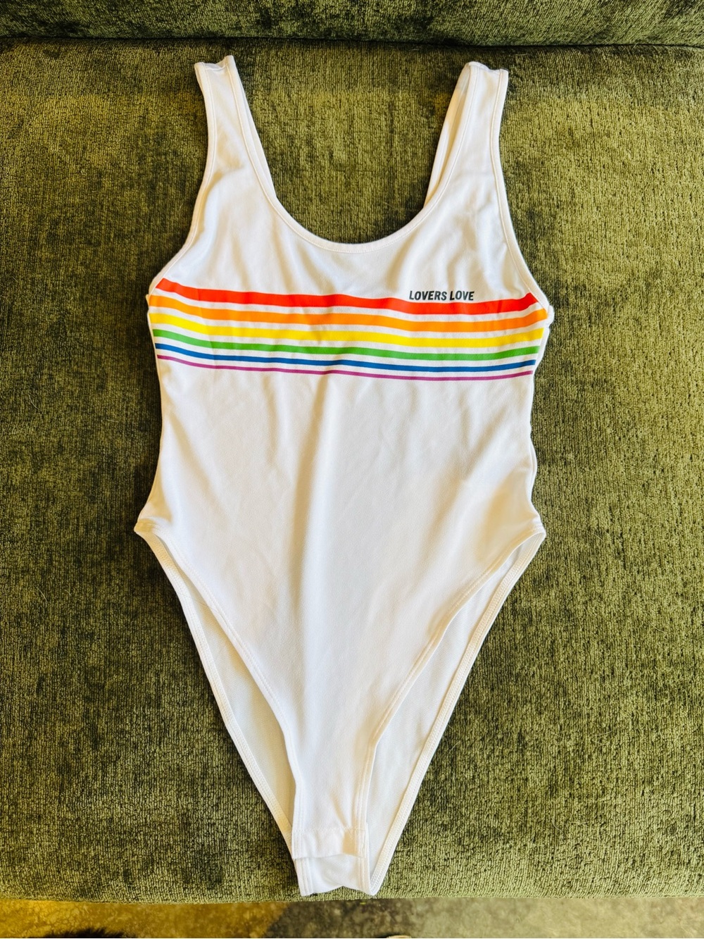 H&M White One-Piece Swimsuit with Rainbow Stripe